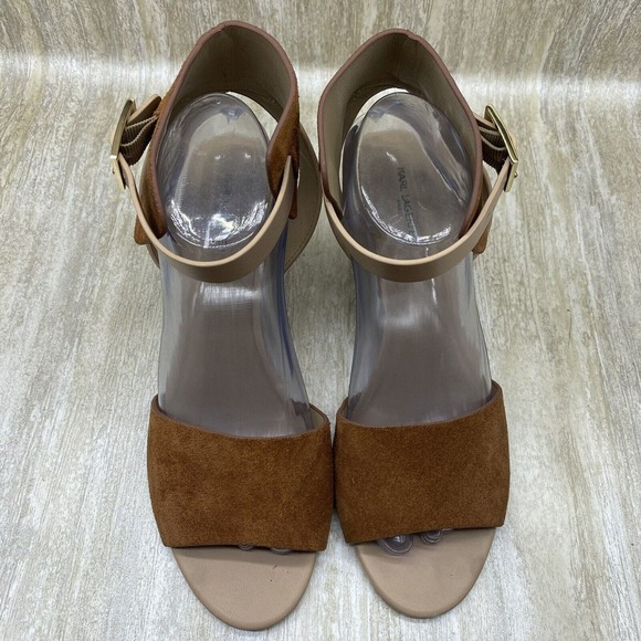 Karl Lagerfeld Amelie Brown Suede Leather Platform Wedge Open Toe Sandals US 9 - Picture 5 of 12